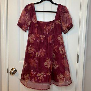 Wild Fable Floral Print Puff Sleeve Organze Bridgerton Babydoll Dress Sz XS